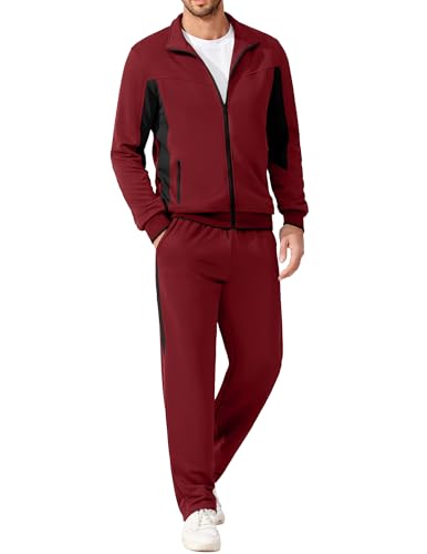 COOFANDY Mens Activewear Tracksuit Lounger Track Suit Lightweight Sweatsuits 2 Piece Soprt Set Warm Up Suit Wine Red