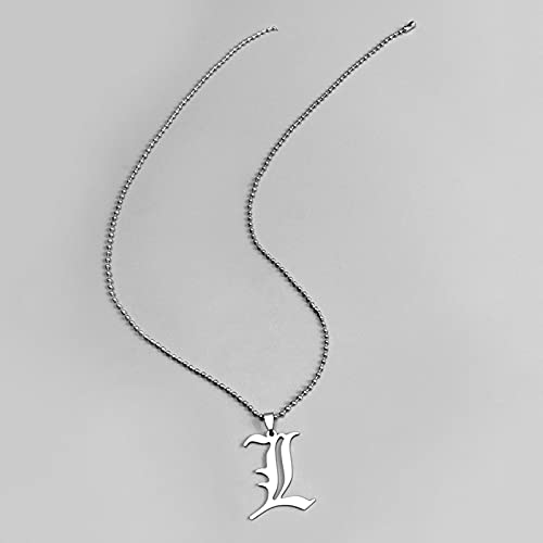 pendantmen pendantnecklaces for womenDeath Note L Lawliet Necklace Stainless Steel Old English Letter Pendant Beads Chain Necklaces Cosplay Accessories3