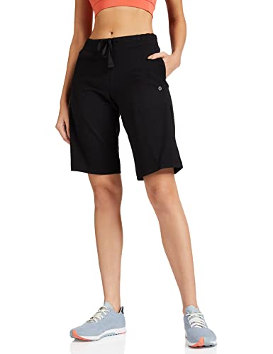 Image of Enamor E044 Mid-Rise Stretch Cotton City Shorts for Women with Zipper Pockets(E044 JET BLACK M)