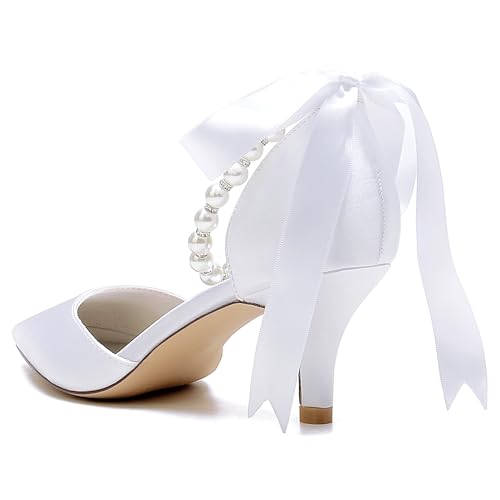 Closed Toe Pearl Kitten Heels Satin Wedding Shoes for Bride Low Heels with Bow Bridal Heels for Women Prom Evening Party Dress Shoes Pumps4