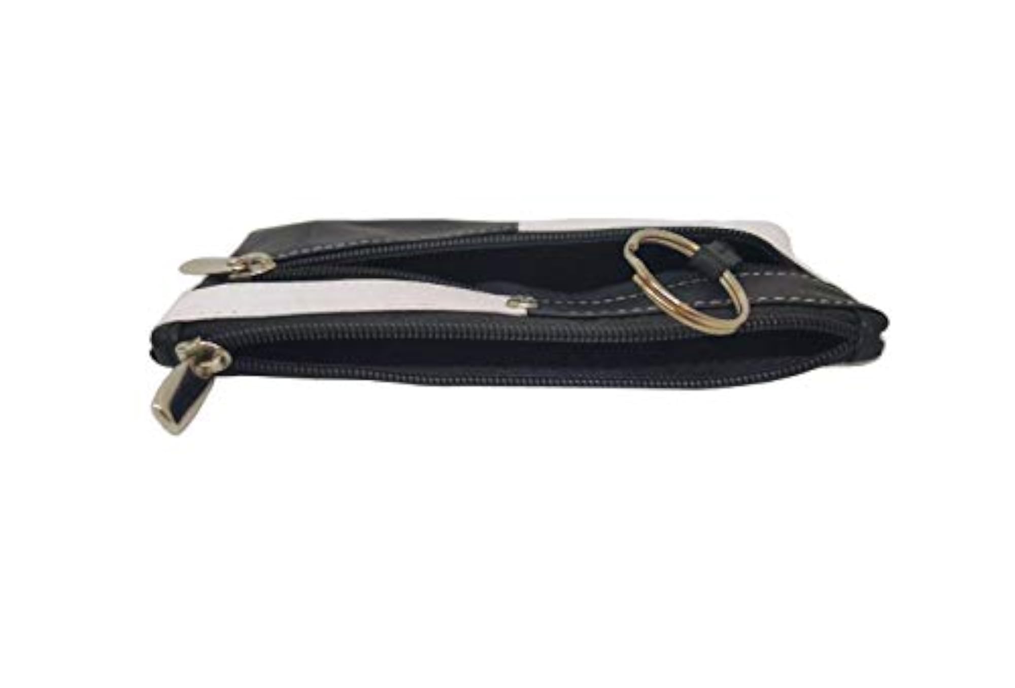 Stylish Black and White Leather Rectangle Coin and Key Pouch