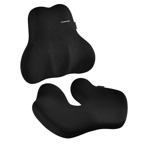 Image of Coverado Memory Foam Car Seat Cushion and Lumbar Support Pillow for Car, Ergonomic Office Chair Cushion for Lower Back Pain Relief, Breathable & Non-Slip for Car, Home, and Office Use, Black