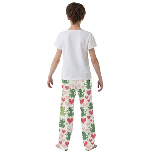 Frog Love Heart Boys Long Pants Soft Trousers Elastic Waist Kids Lounge Bottoms with Pockets S-XL3