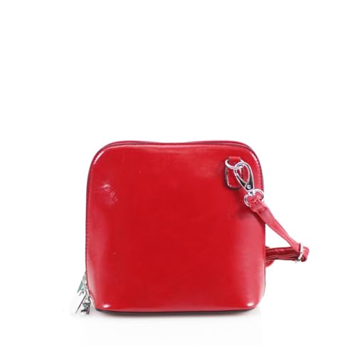 Leeray Women Plain Square Crossbody Bag - Red - Small Dual Compartment Shoulder Handbag with Adjustable Detachable Strap Zip Closure Inner Pockets & Rear Zipped Pocket