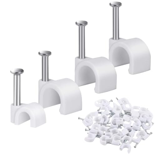 Hi-PLASST Cable Clips Combo of 400pcs (4mm + 6mm + 8mm +12mm) 100 pcs each Wire Fastener with Metal Nails for Cable Management, Cord Organizer, Round Wire Clamps for Hanging Cables Fitting on wall