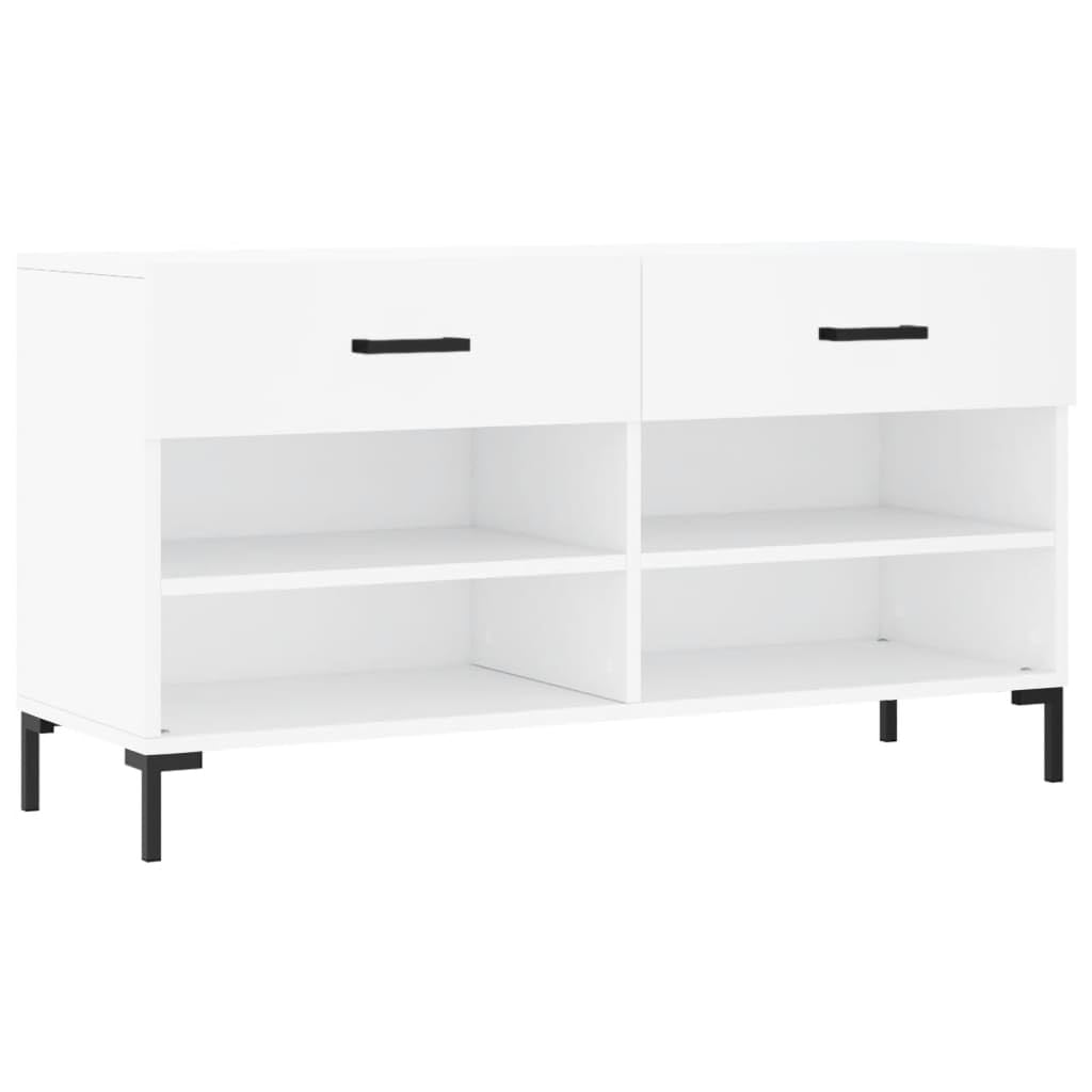 Banc à Chaussures Blanc 102x35x55 cm Bois Composite 2 Tiroirs 4 Étagères