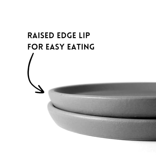Image of Ceramic Qaurter Plates, 2 Pcs | Dessert Plate | Side Plate with Rim | Microwave, Oven Dishwasher Safe | Stoneware Set of 2 Quarter Plates | (Pebble Grey, 7 inch Side Plate)