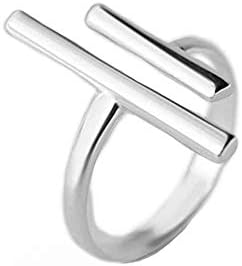 Double T Parallel Bar Minimalist 925 Sterling Silver Engagement Open Ring Dainty Adjustable Simple Statement Finger Rings Band Jewelry Birthday Gifts for Women Teen Girls Girlfriend Her Christmas