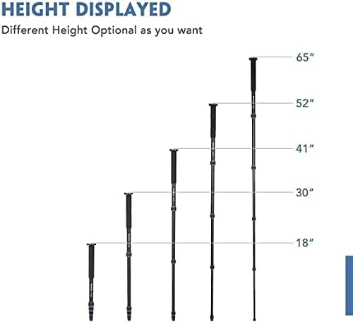 Moman Monopod Tripod with Feet for Camera DSLR Camcorder DV, Lightweight Portable Aluminum Alloy Unipod Alpenstock, Tripod Base Included, 5 Sections up to 65 inch