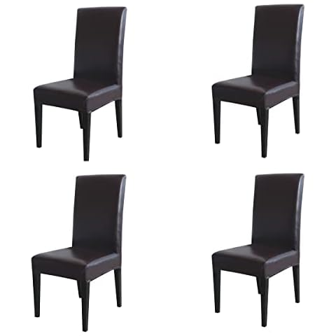 PU Leather Dining Chair Cover,Waterproof Stretch Chair Seat Protector Removable Slipcover for Home Party Kitchen Wedding (Brown,4pcs) Cover