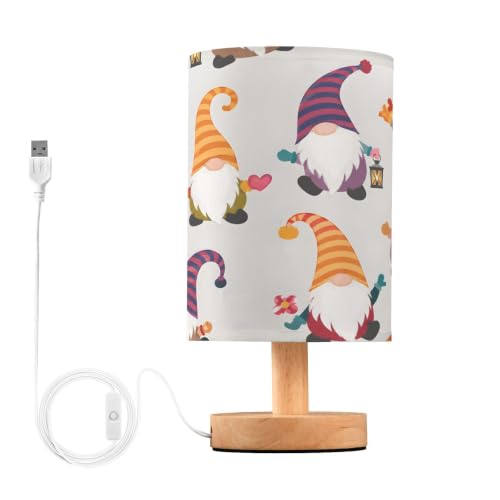 senya Table Lamp Bedside Lamps for Bedroom Nightstand Lamp with USB C Charging Ports and AC Outlet Christmas Gnomes Seamless for Living Room Office Desk