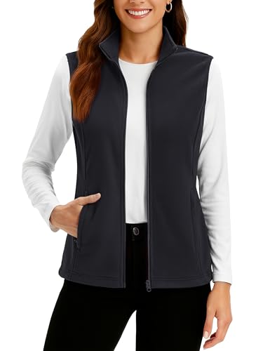 TACVASEN Women's Polar Fleece Vest Lightweight Warm Vests Outerwear Sleeveless Zip Jacket Fall Winter Soft Vest with Pockets Black M