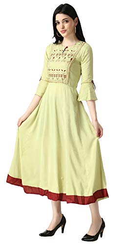 Image of OM SAI LATEST CREATION Women's Ruby Rayon Foil Printed Long Anarkali Kurti