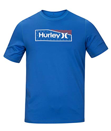 Hurley Men's One & Only Stars and Stripes Short Sleeve Sun Protection Rashguard Shirt, Soar, S