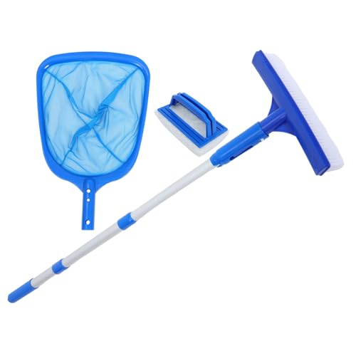 BESPORTBLE Pool Brush and Net Set Leaf Skimmer Telescopic Pole Sponge Brush in One Cleaning Kit