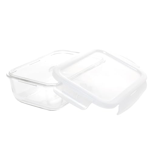 Image of Cutting EDGE 640ml Rectangular Borosilicate Glass Food Container (Set of 1) | food storage, meal prep, refrigerator use, microwave safe, transparent body, everyday kitchen home & office use