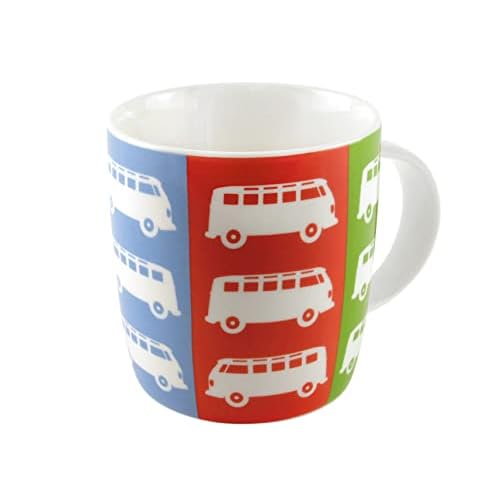 BRISA VW Collection - Volkswagen Furgoneta Hippie Bus T1 Van Taza grande de Café de Porcelana (New Bone China) en Caja de regalo, Copa de Té, Decoración de la Mesa/Camping (Colorido/Multicolor)