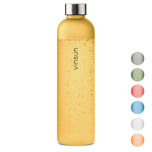 Vinsun Trinkflasche 650ml gelb - wiederverwendbar, Kohlensäure geeignet, BPA frei, Tritan - Leichte Wasser Flasche für Sport, Outdoor, Schule, Uni, Fahrrad, Büro, Gym