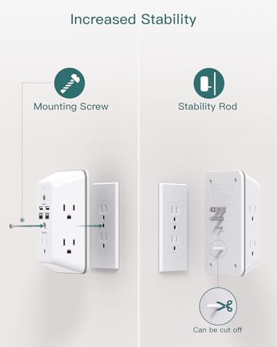 Addtam Surge Protector Outlet Extender, Plug Extension Outlet with Night Light, 5-Outlet Splitter and 4 USB Ports(2 USB C), Multi Plug Wall Outlet for Home Office Dorm Room Essentials