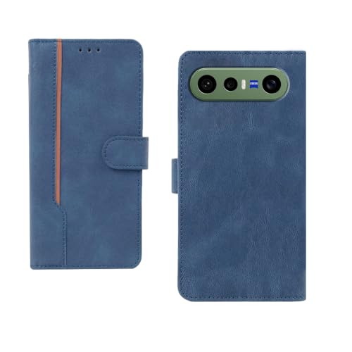 Image of amazon basics Vivo X300FE 5G Flip Cover | Card Pockets Wallet & Stand | Flip Cover for Vivo X300FE 5G (Blue with Beige Strip)