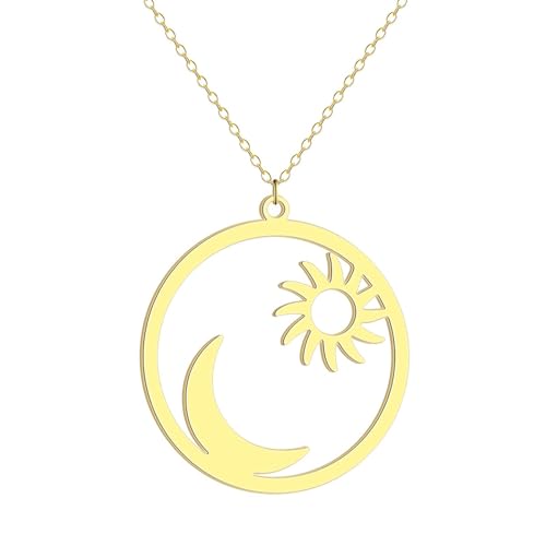 Collar para mujer, collar con colgante de sol y luna hueco para mujeres y niñas, cadena de cuello, joyería de regalo