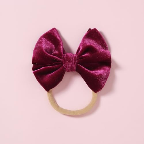 Baby Girls Bow Headband Handmade Velvet Toddler Hair Bow Hairband Stretchy Soft Nylon Wide Turban Bowknot Headwrap Girls Hair Accessories TSFD59 (Purple, One Size)3