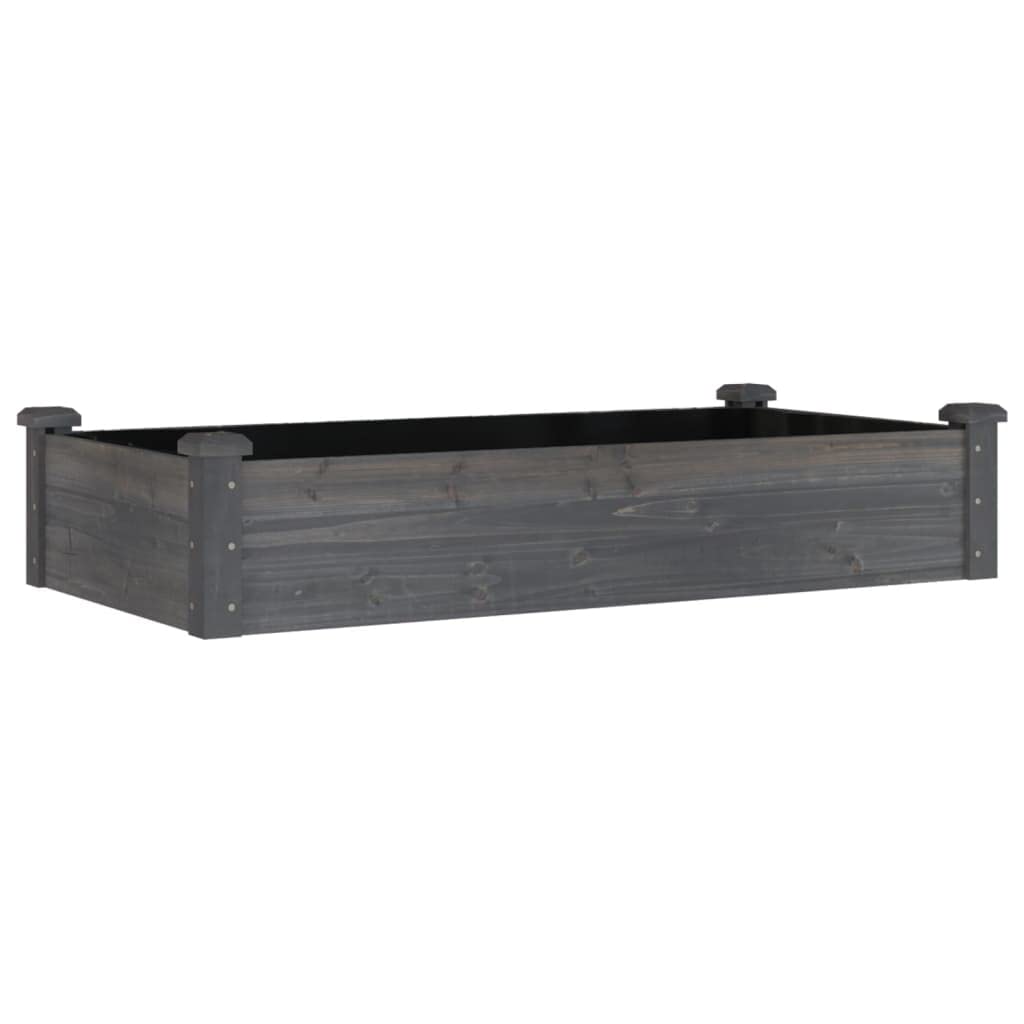 vidaXL Solid Fir Wood Raised Garden Bed - Gray Outdoor Planter with Protective Liner, Open Bottom Design, Ample Plant Space, Ideal for Patio/Backyard