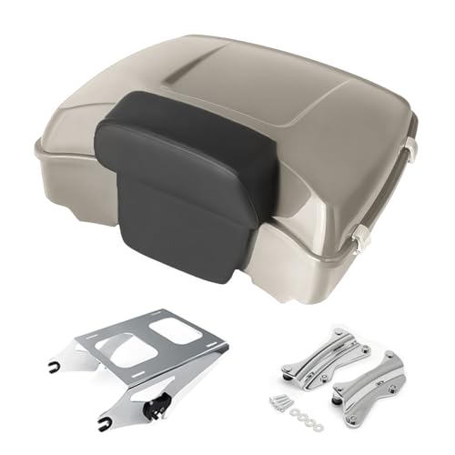 WOWHOG Tour Pack, Fit for 14-Later Harley Touring (Razor Tour Pack + Mounting Rack + 4 Point Docking + Backrest Pad, White Sand Pearl, Razor Tour Pack)