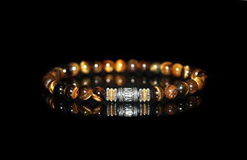 Tiger's Eye Bracelet, Men's Tiger's Eye And Sterling Silver Beads Bracelet #TOP5