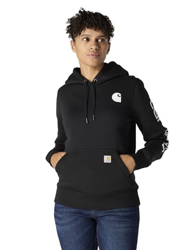 Carhartt Women's Relaxed Fit Midweight Logo Sleeve Graphic Sweatshirt, Black, Medium