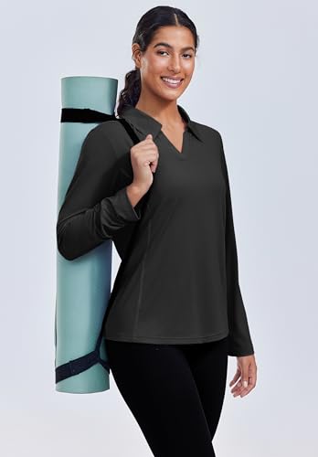 PINSPARK Long Sleeve Workout Tops for Women UPF 50+ Sun Shirts V Neck Quick Dry Golf Hiking Athletic Running Fishing Shirts3