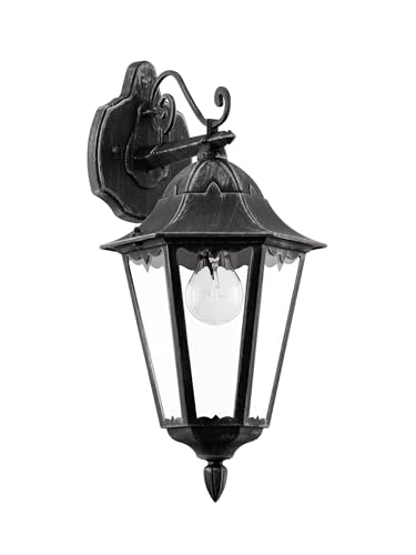 EGLO Außen-Wandlampe Navedo, 1 flammige Außenleuchte, Wandleuchte aus Aluguss in Schwarz mit Silber-patina, und Glas, E27 Fassung, IP44