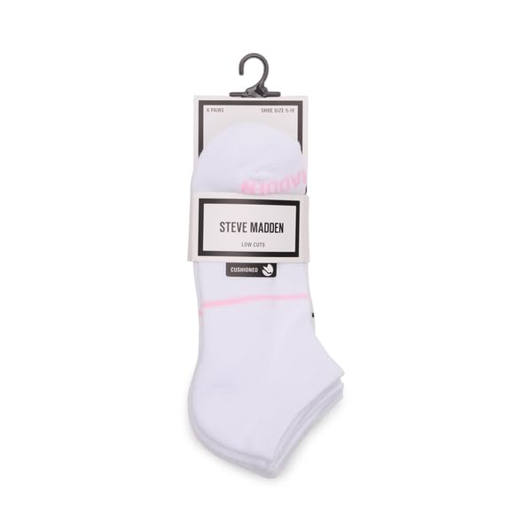 Image of STEVE MADDEN WOMEN'S 6PK SOLID MESH ARCH POP STRIPE LOW CUT HALF CUSHION, WHITE, VALUE PACK OF 6, SOCK SIZE 9-10, SHOE SIZE 5-10