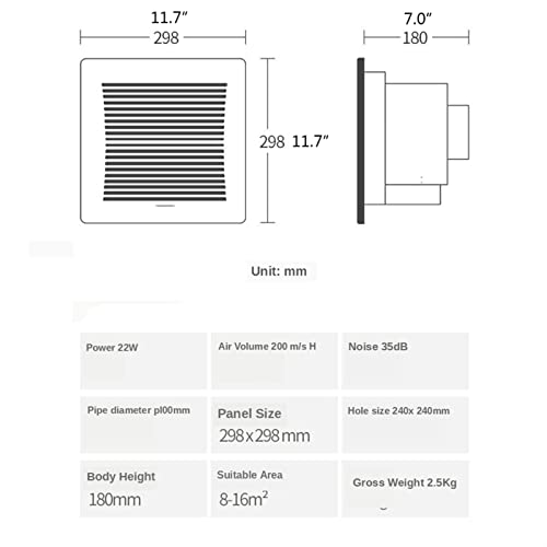 Ventilador de ventilación 10 pulgadas ultra delgado silencioso, ventilador extractor de techo para baño, ventilador de ventilación cuadrado para cocina, extractor potente para baño miniatura 2