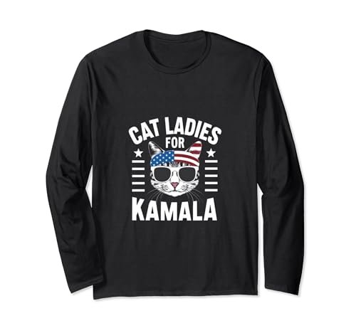 Cat Ladies For Kamala Patriotic Cat Support Manga Larga