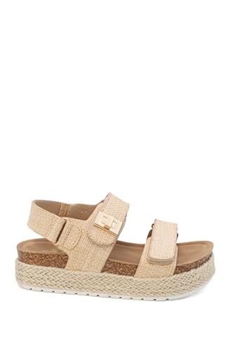 YOKI TRIBECA-Y Platform Sandals For Girls With Double Strap And Gold Buckle - Lightweight Kids Sandal With Cushioned Footbed, Summer Sandal (Beige, Size 4 Big Kid)2