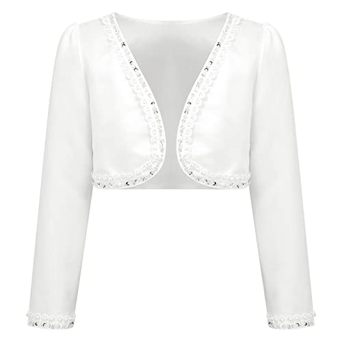 YiZYiF Kids Girl's Long Sleeve White Bolero Shrug Jacket Dress Coat Open Cardigan Flower Girl Dress Cover Up