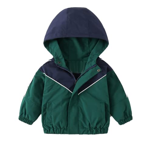 Meufam Boys Girls Color Block Hooded Zipper Windproof Lightweight Long Sleeve Active Jacket Rain Coat Windbreaker for Kids
