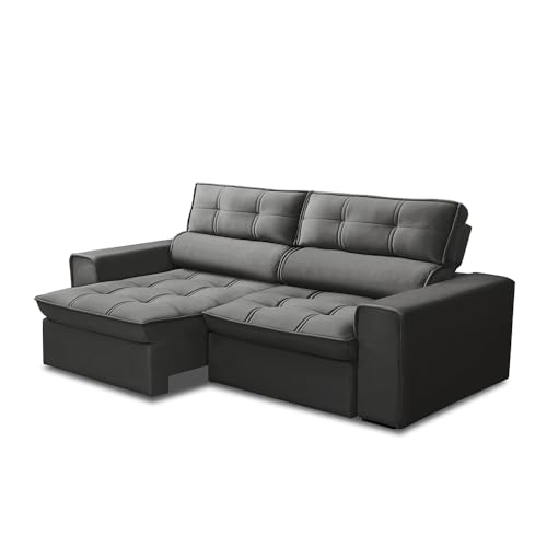 Sofá Retrátil e Reclinável 2 Lugares 200cm Welton Veludo Grafite G22 - Gran Belo