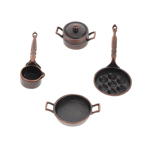 minkissy Utensilios de Cocina de Metal Envejecido para Casa de Muñecas Accesorios Miniatura Seguros y Realistas para Manualidades DIY Juego de Ollas y Sartenes Vintage para Fiestas de Té