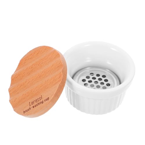 Veemoon Taza de Limpieza para Pinceles de Uñas Cerámica con Tapa Colador de Herramienta Multifunción para Manicura y Limpieza de Brochas Acrílicas