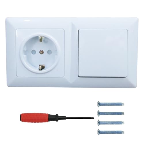 BouGPeng Enchufe con Interruptor y Marco 16 A 250 V Interruptor de luz con Enchufe de Parerd Empotrable Todo en uno Toma de Corriente Empotrada con Marco Base de Enchufe para Cocinas Salón-Blanco