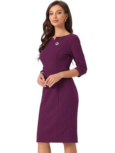 Image of Allegra K Work Dress for Women 3 /4 Sleeve Boat Neck Back Slit Sheath 2026 Professional Bodycon Business Casual Dresses