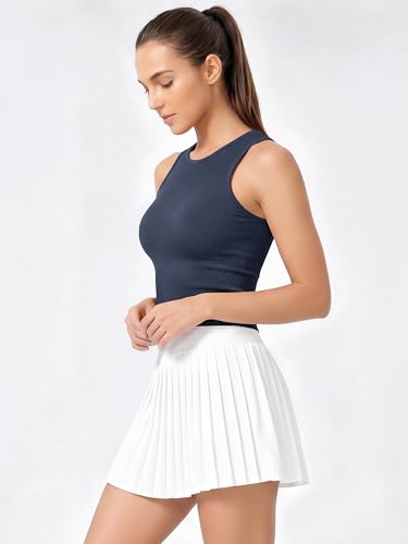 Image of ODODOS 3-Pack Seamless Crop Tank for Women Ribbed Soft High Neck Cropped Tops