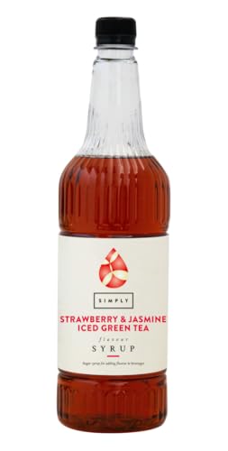 Simply Strawberry & Jasmine Fruit Iced Green Tea Syrup Vegan Halal & Gluten Free Beverage Syrup for Cocktails & Mocktails (1 Litre)