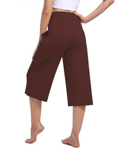Image of Kivdol 3 Pack Womens Wide Leg Yoga Capris Crossover High Waist Casual Capri Pants Loose Soft Pajama Pockets Sweatpants