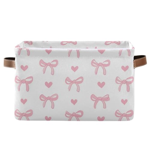 Image of Aslsiy Storage Basket Cute Coquette Pink Bow Nursery Bins White Baby Box Canvas Clothes Shelf Basket Laundry Hamper 1 Pcs
