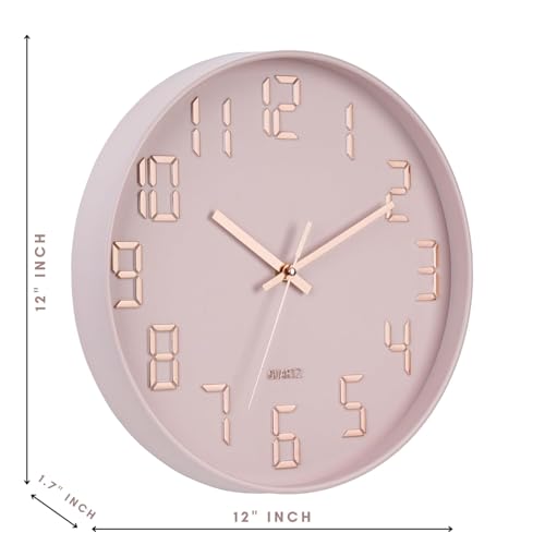 Image of SKYTONE Wall Clock 12 inch Silent Quartz Decorative Wall Clock Non-Ticking Classic Clock Round Easy to Read for Living Room, Bathroom, Kitchen, Office, School (Pink)