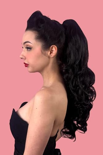 Extension de cheveux en queue de cheval ondulée longue avec fixation invisible Tiffany black #1b
