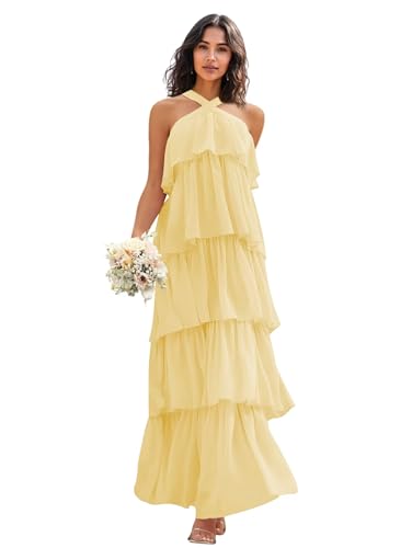 PUXIU Yellow Choffon Bridesmaid Dresses Long for...